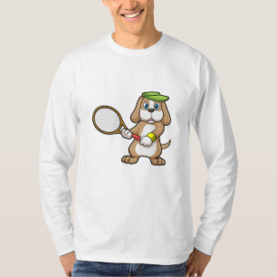 T-shirt Chien à Tennis avec raquette de tennis & Casquette