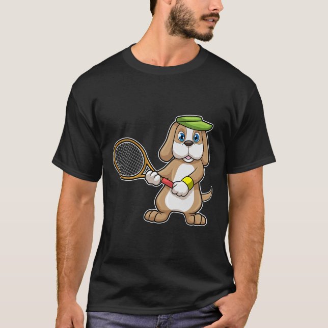 T-shirt Chien à Tennis avec raquette de tennis & Casquette (Devant)
