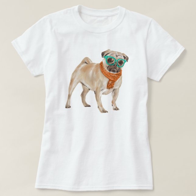 T-shirt Chien à tête de Carlin peint à la main (Design devant)