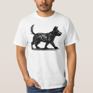 T-shirt Chien Abstrait Ligne Art Mod Scribble Chien Minim