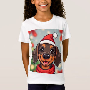 T-Shirt Chien adorable portant un chapeau de Père Noël