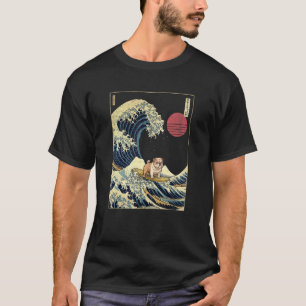 T-shirt Chien anglais Bulldog japonais Kanagawa Wave Surf 