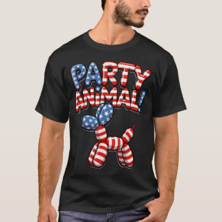 T-shirt Chien Animal En Ballon De Fête Usa Drapeau América