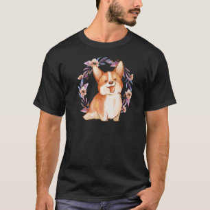 T-shirt chien animal patte fleur corgi