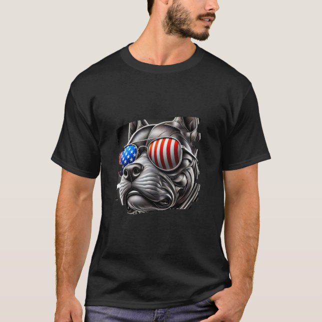T-shirt Chien Art avec Drapeau américain lunettes de solei (Devant)