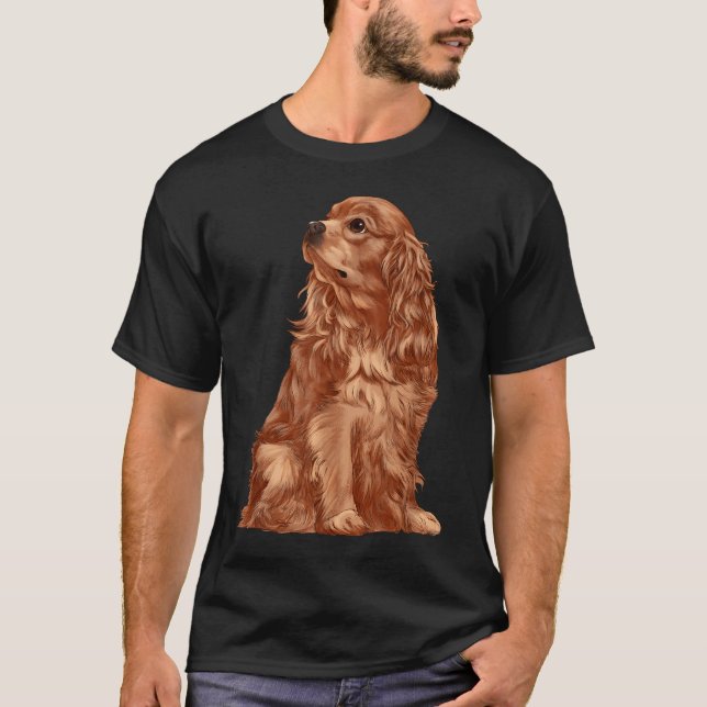 T-shirt Chien assis Ruby Cavalier King Charles Spaniel (Devant)