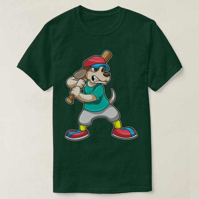 T-shirt Chien au baseball avec batte de baseball 1 (Design devant)