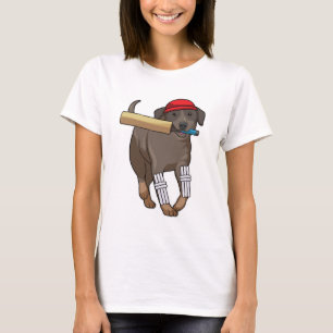 T-shirt Chien au cricket avec batte de cricket