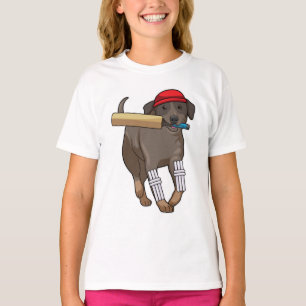 T-shirt Chien au cricket avec batte de cricket