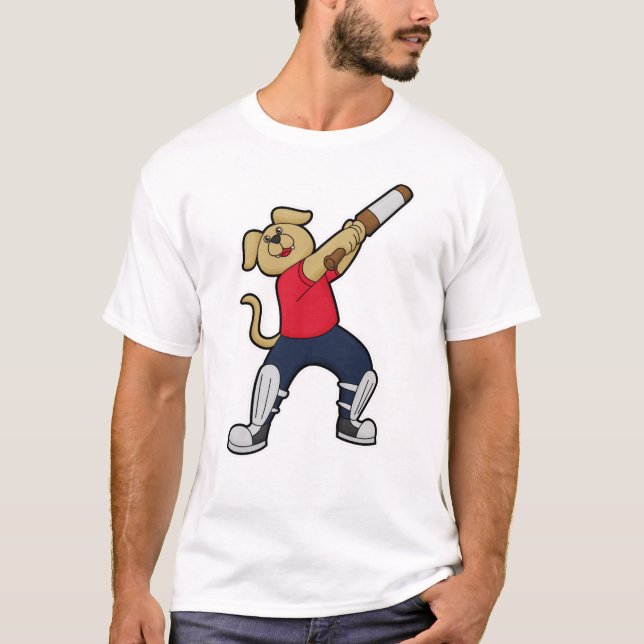 T-shirt Chien au cricket avec batte de cricket (Devant)