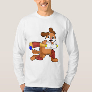 T-shirt Chien au cricket avec batte de cricket