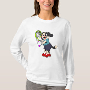 T-shirt Chien au tennis avec raquette de tennis