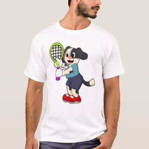 T-shirt Chien au tennis avec raquette de tennis