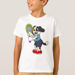 T-shirt Chien au tennis avec raquette de tennis