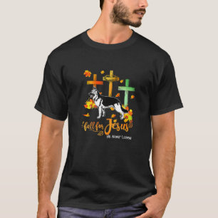 T-shirt Chien Automne Chute Pour Jésus Il N'A Jamais Feuil