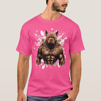 T-shirt Chien Avec Muscles Entraînement Gym Bodybuilding
