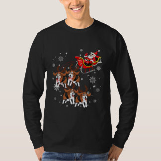 T-shirt Chien Beagle de rennes tirant le Père Noël Sleigh