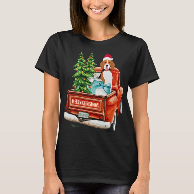 T-shirt Chien beagle équitation Camion Rouge Noël (Devant)