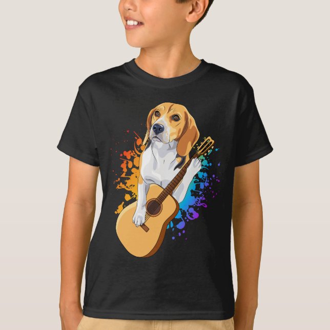 T-shirt Chien beagle Jouant Guitare Acoustique Garçon (Devant)