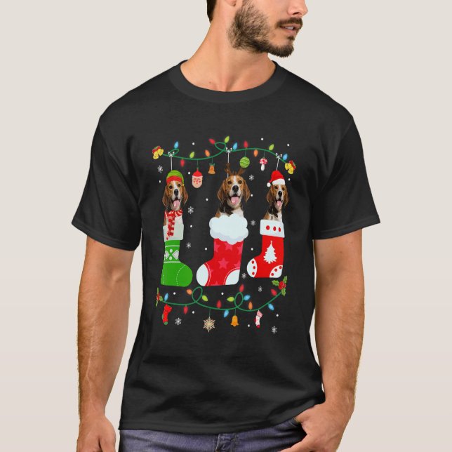 T-shirt Chien beagle Trois Chaussettes de Noël Chandail Ch (Devant)
