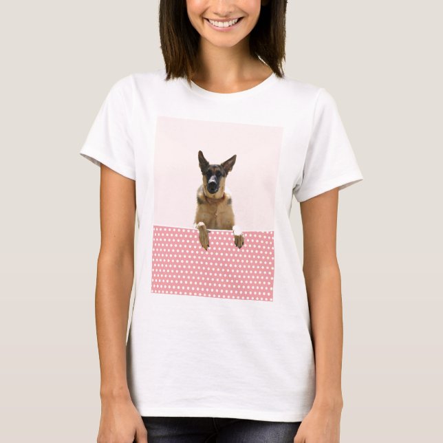 T-shirt Chien berger allemand Pois roses (Devant)