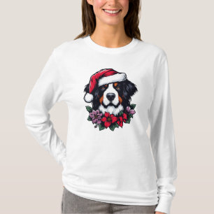 T-shirt Chien bernois de fête avec chapeau de Santa et fle