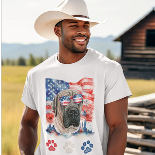 T-shirt Chien blanc rouge et bleu anglais mastiff 4 juille