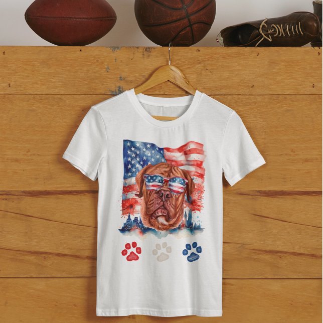 T-shirt Chien blanc rouge et bleu français mastiff 4 juill (Créateur téléchargé)