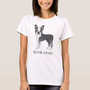 T-shirt Chien Bleu Et Blanc Cute Boston Terrier Avec Texte