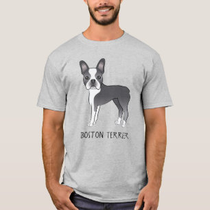 T-shirt Chien Bleu Et Blanc Cute Boston Terrier Avec Texte