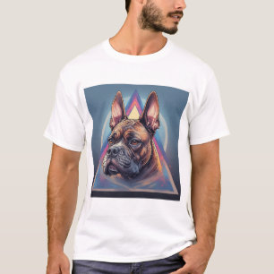 T-shirt Chien Boxer avec Fond Géométrique
