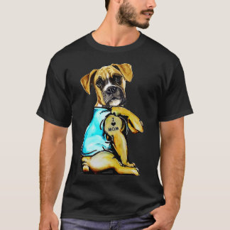 T-shirt Chien Boxer Chien Tatouage J'aime maman Fête des m