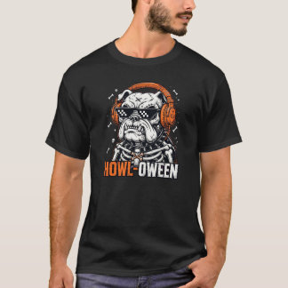 T-shirt Chien Bulldog drôle Halloween squelette Howl-Oween