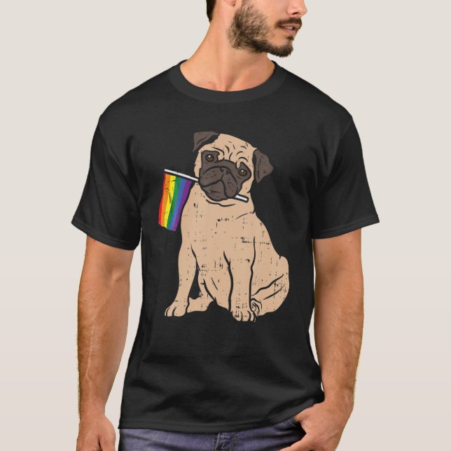 T-shirt Chien Carlin Arc-en-ciel Drapeau Gay pride LGBT An (Devant)