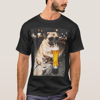 T-shirt Chien Carlin Buvant de la Bière Mème Drôle Animal
