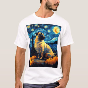 T-shirt Chien carlin de Van Gogh nuit étoilée halloween Dr