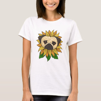 T-shirt Chien Carlin Mignon dans un Tournesol