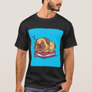 T-shirt Chien Carlin Mignon Endormi sur une Illustration V