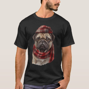 T-shirt Chien Carlin portant un chapeau et une écharpe d'h