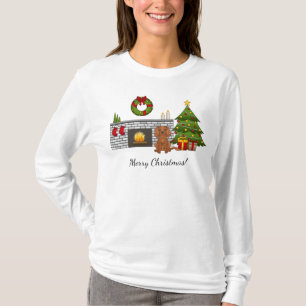 T-shirt Chien Cavalier Ruby dans une salle de Noël festive