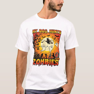 T-shirt Chien Chasse Les Zombies Halloween Fantômes Sorciè