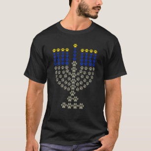 T-shirt Chien Chat Empreinte de Patte Ménorah Hanukkah Cha