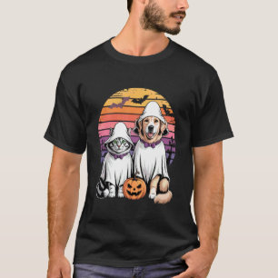 T-shirt Chien Chat Fantôme Drôle Halloween Design Rétro Co
