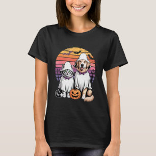 T-shirt Chien Chat Fantôme Drôle Halloween Design Rétro Co