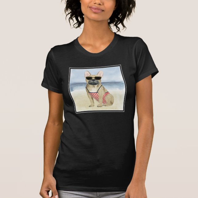 T-shirt Chien chaud | Chiot En Lunettes De Soleil À La Pla (Devant)