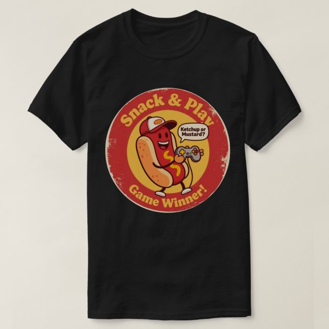 T-shirt Chien-chaud de style rétro avec manette de jeu vid (Design devant)