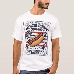T-shirt Chien Chaud Patriotique Pique-Nique Vintage
