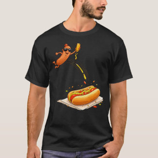 T-shirt Chien Chaud Sautant Dans Un Pain Fun Cartoon Nourr