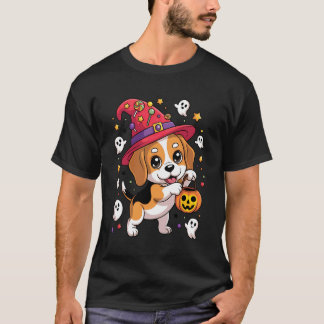 T-shirt Chien Chien Beagle Drôle Citrouille Fantôme Bonbon