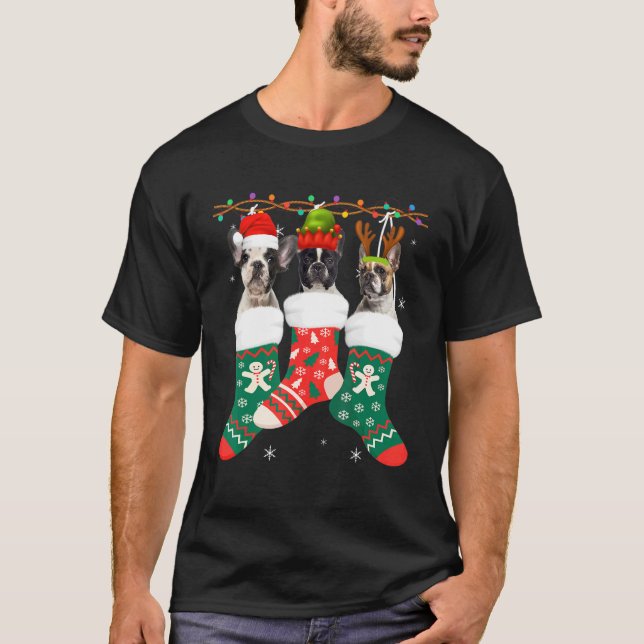 T-shirt Chien Chien Français Chien à Chien de Noël Chausse (Devant)